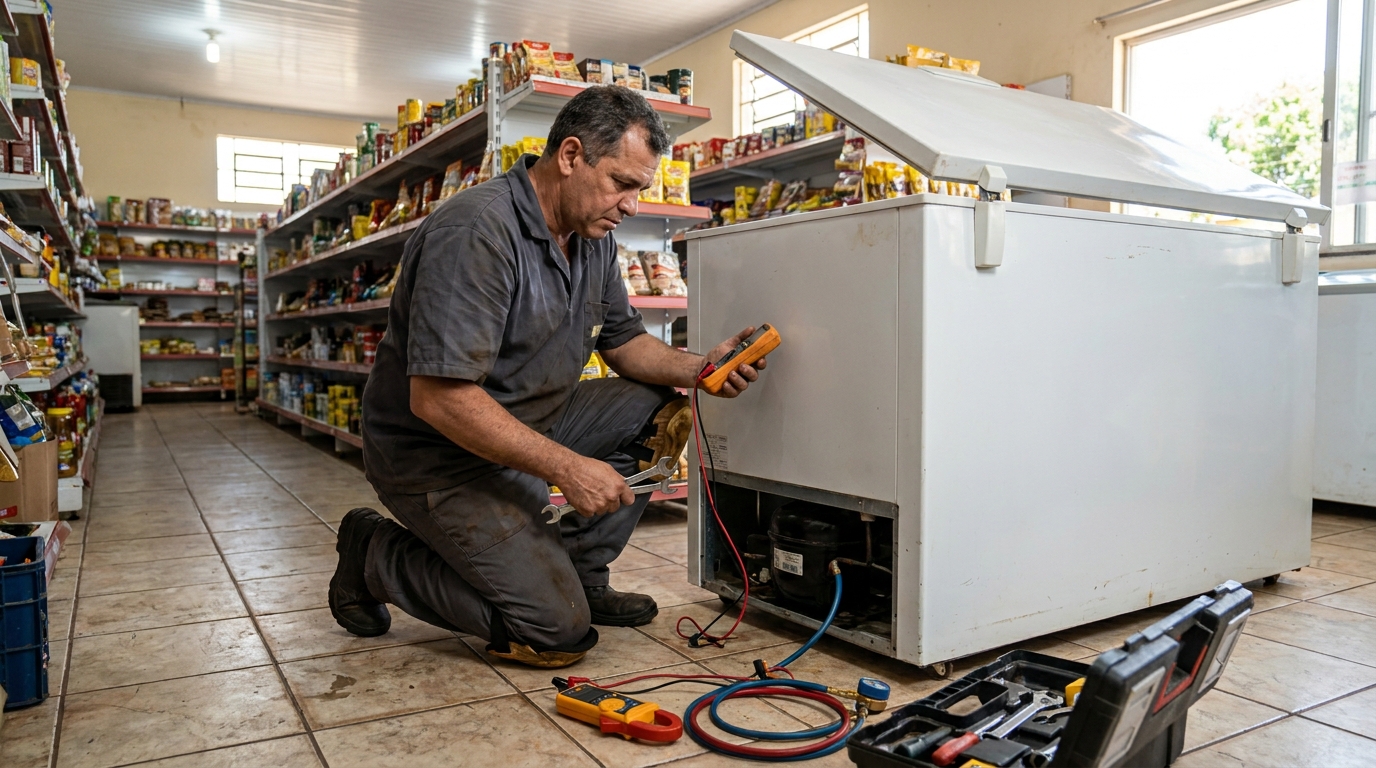 Troca de termostato de freezer em atendimento em Piracicaba‑SP
